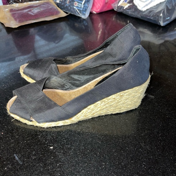 Lauren Ralph Lauren Cecilia Black Shantung Silk Espadrille Wedge sandals - Picture 4 of 8